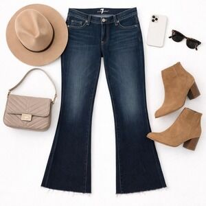 7 For All Mankind A Pocket Bootcut Jeans Women's Size 30 Dark Wash Raw Hem EUC